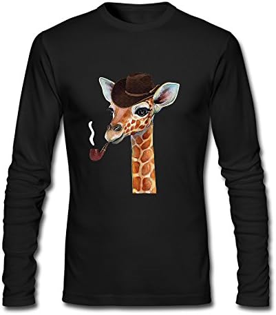 Men's Pipe Giraffe With A Cowboy Hat Cotton Comfort Long Sleeve Tshirt Crew Neck