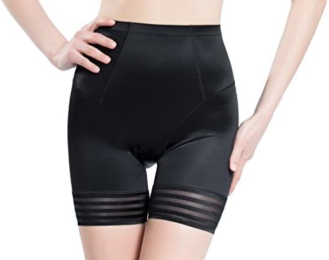 Sleekshape High Waist Tummy Control Boyshort Thign Slimmer Lace Mesh No Trace Design Shapewear Panties(Black)XL