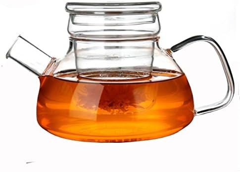 Large Borosilicate Heat Resistant Glass Teapot with Glass Strainer Borosilicate Glass Pitcher with Glass Lid for Blooming Flower Loose Tea 21oz/600ml