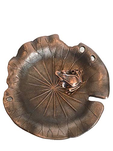 Red Copper Bronze Antique Style Lotus Flower Lily Pad Ash Catcher Plate Incense Burner Holder Zen Buddha Buddhist Meditation Decor w/ Mini Lucky Frog Green Tea Scented Incense Sticks Gift Set