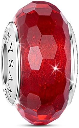 TINYSAND 925 Sterling Silver Czech Crystal Fascinating Facet Ruby Glass Charms Beads Spacers July Birthstone Solid Core Charm Fit All Bracelets