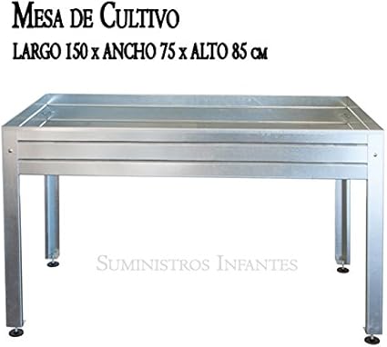 MESA DE CULTIVO Acero Galvanizado. Medidas: Largo 150cm x Ancho ...