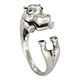 Chengxun Antique Silver Tone Realistic Hippo Animal Wrap Ring Fashion Jewelry for Woman and Girls
