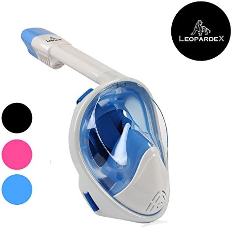 New Anti-Fog Clear Snorkel Mask by LeopardeX – Sea Views 180° Go Pro Compatible Snorkel Mask With Dry Snorkel, Plus Gift With Purchase. Full Snorkel Mask [Tubeless Snorkel Mask] (White &amp; Blue, S/M)