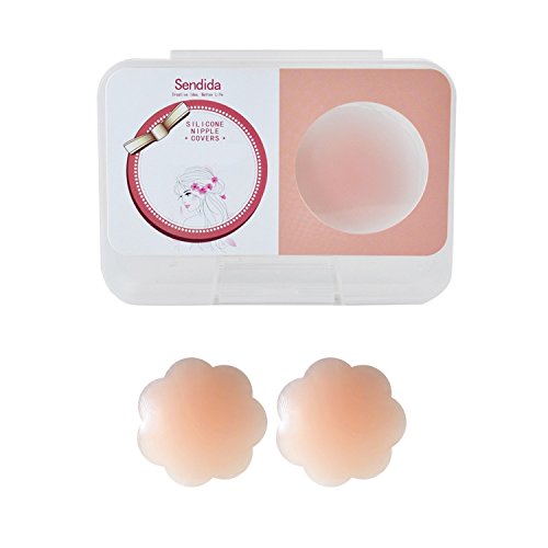Sendida 2 Pairs Nipple Covers - Reusable Adhesive Breast Petals Silicone Nippleless Cover Pads (Flower)