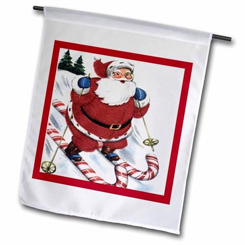3dRose fl_172762_2 "Santa Snow Skiing On Candy Cane Skis Garden Flag, 18 x 27