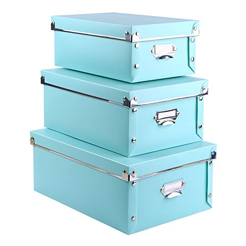 Eagle Decorative Storage Box with Lid, 3 in 1 Set,Plastic, with Handles, Label Holders and Labels, Press-Stud Fastening, Foldable for Space Saving Storage