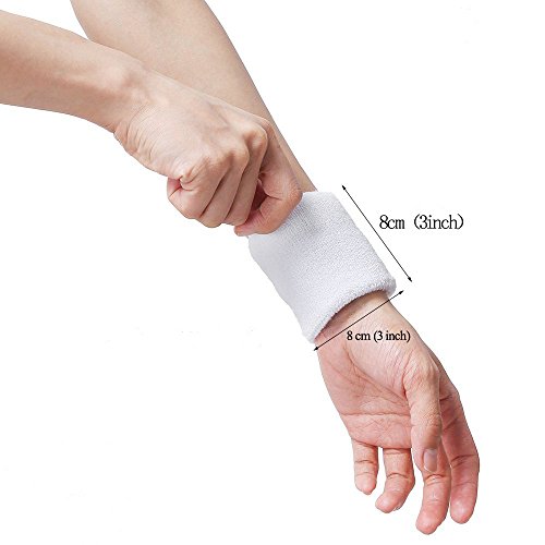 Hanerdun Wrist Sweatbands Thick Cotton Terry Cloth Wristbands For Men And Women Athletic Sweat Bands For Sports Tennis Gym Basketball, 2Black/2White/2Red(6 pieces), One Size - Thumbnail 2
