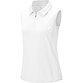 BGOWATU Women's Sleeveless Golf Polo Shirts 1/4 Zip Tennis Tank Tops with Collar UV Protection Quick Dry