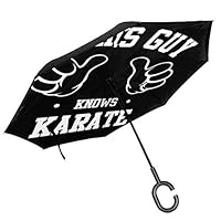 This Guy Knows Karate Double Layer Inverted Umbrella For Car Reverse Folding Upside Down C-Shaped Hands - Lightweight & Windproof - Ideal Gift