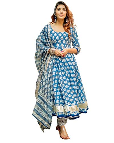 Women's Cotton Printed Kurta and Plazzo with Dupatta Set