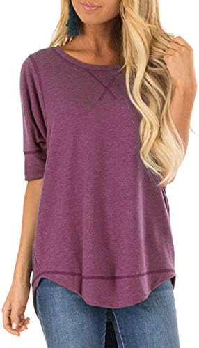 Fanfly Women's Short Sleeve Side Split Loose Casual Plain Tunic Tops T Shirt
