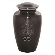 Memorials4u Custom Engraved Cremation Urns for Human Ashes - Adult Funeral Urn Handcrafted - Custom Engraved - Affordable Urn for Ashes - Large Urn Deal (Bicycle)