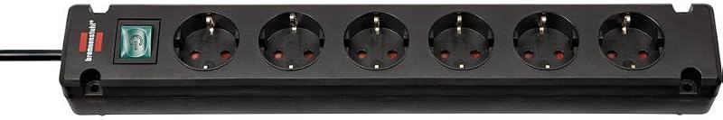 Bremounta regleta de enchufes de 6 Tomas con Interruptor (regleta eléctrica con Tomas de 90 Grados, regleta con opción de Montaje y Cable de 3m) Negro