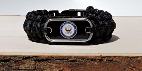 Black King Cobra Weave, 550 Lb Paracord Survival Bracelet with a U.S. Navy Dog Tag and Black Buckle. (Thank you for your service) Created by a U.S. Veteran