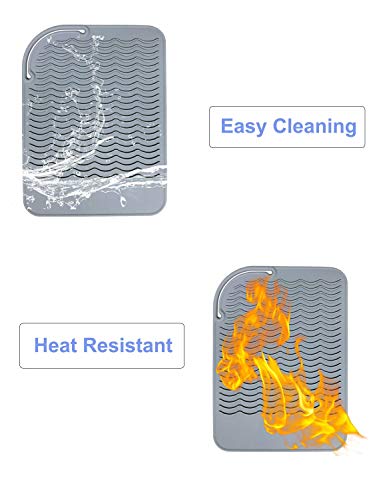 Curling Iron Holder, Heat Resistant Silicone Mat, Portable, Fast Chilling, Food Grade Material for Curling Iron, Hair Straightener, Curling Wand Storage, Grey - Thumbnail 3