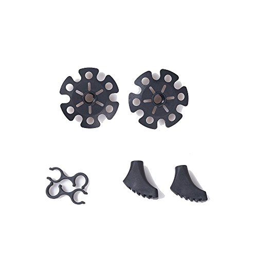 Shuxy Trekking Pole Tip Protectors Hiking Walking Pole Replacement Universal Black Rubber Covers Caps includes Walking Rubber Tip Protector, Snowflake Basket, Mud Basket, Connector etc