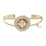 SENFAI Women Openable Essential Oil Aromatherapy Diffuser Cuff Bangle Luxuriant Flowers Crystal Round Box Locket Bracelet