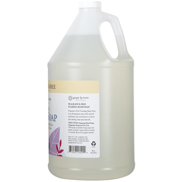 GINGER LILY FARMS BOTANICALS ALL-PURPOSE FOAMING HAND SOAP REFILL, FRAGRANCE FREE, 100% VEGAN & CRUELTY-FREE, UNSCENTED, 1 GALLON (128 FL OZ)