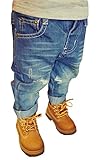 EMAOR Unisex Kids Baby Elastic Waist Ripped Holes Denim Pants Jeans Blue, US 18M