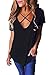 Intial Women's Short Sleeve Cross Front Distressed Tee T Shirt Casual Tops