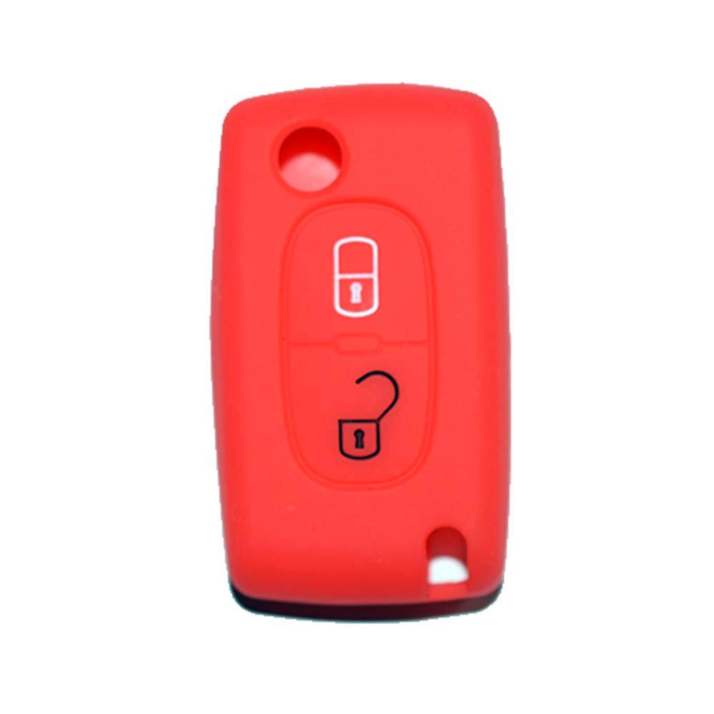 [Keyring] Silicone Key Cover Shell for Peugeot 106 107 205 206 207 306 307 308 309 406 407 807 and Citroen C1 C2 C3 C4 (see compatibility in photos) (RED)