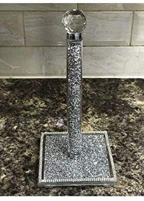 Crushed Diamond Silver Crystal Filled Kitchen Table Mat/Salt & Pepper/Tray/Coaster/Cannister/Bread Bin/Chopping Board (Kitchen Roll Holder- Silver)