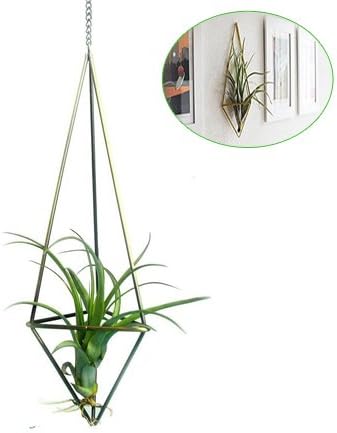 DIAOSnx Rustic Style Hanging Air plant Pot Rack Holder Geometric Triangular Shape Metal Tillandsia with chain, 25cm Height, Bronze