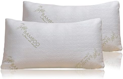 Bamboo Pillow - Shredded Memory Foam - Stay Cool Removable Cover With Zipper - Hotel Quality Hypoallergenic Pillow Relieves Snoring, Insomnia, Neck Pain, TMJ, and Migraines (2 PK Kings)