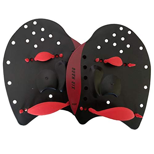 Swimming Paddles - Swimming Power Hand Paddles for Men and Women Training Aid with Adjustable Strap, Large, Red