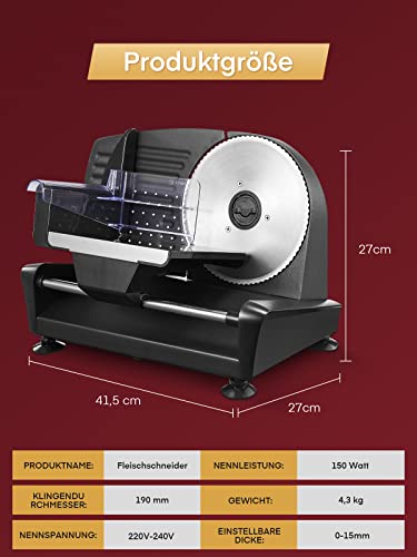 Electric 200 Watt Universal Slicer for Home Use, Professional Bread Slicer with Removable 2 x 19 cm Blade, 0-15 Precise Thickness Button Cut Meat Ham Bread Fruit Safety Protection