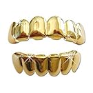 Yellow Gold-Tone Hip Hop Removeable Mouth Grillz Set (Top & Bottom) Player Style