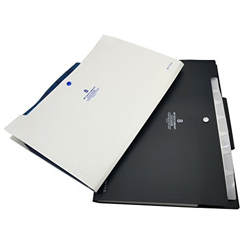A4 Expanding File Folder, Multiple-Pocket, Document Organizer, With Blank Label Tab, Snap Button Closure, Waterproof, Durable, Colorful (8-Pockets (black & White))