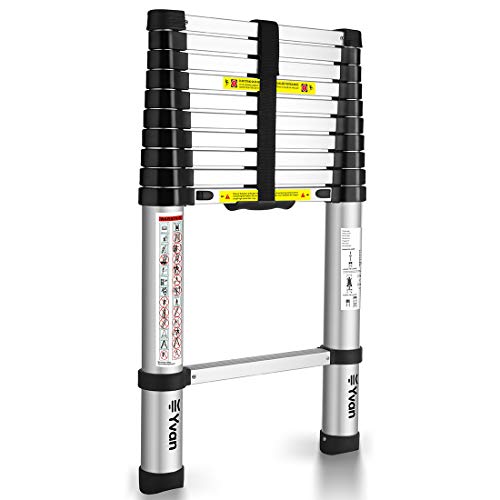 Yvan Telescoping Ladder, 10.5 FT One Button Retraction Aluminum Telescopic Extension Extendable Ladder,Slow Down Design Multi-Purpose Compact Ladder for Household Daily or Hobbies,250 Lb Capacity…