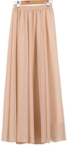 Season Show Women's Multicolor Elastic Pleated Retro Maxi Chiffon Long Skirt 01 Beige M
