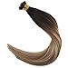 Youngsee 14inch Balayage Nano Ring Hair Extensions Darkest Brown to Medium Brown with Blonde Ombre Human Hair Nano Bead Hair Extensions 50strands 50g