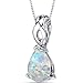 PEORA Created White Fire Opal Solitaire Teardrop Pendant Necklace for Women 925 Sterling Silver, 1.75 Carats Pear Shape 10x7mm with 18 inch Chain, October Birthstone Necklace, Fire Opal Necklace