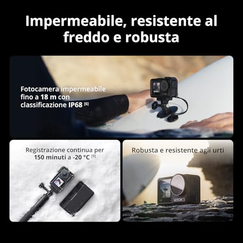 Osmo Action 4 Combo Essenziale - Action cam impermeabile 4K/120fps con sensore 1/1.3”, macchina fotografica subacquea,incredibili immagini con scarsa illuminazione,prestazioni cromatiche a 10 bit