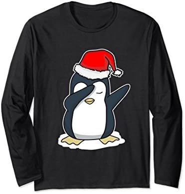 Unisex Christmas Dabbing Penguin Long Sleeve T-shirt Funny Dab Gift Small Black
