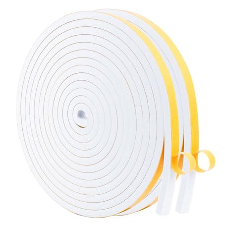 WochiTV Foam Tape Weather Stripping 10mm(W) x 6mm(T) White, Insulation Soundproofing Strips Tape Gasket Seal for Doors and Window Jamb, Sliding Door Frame, Total 8m (2 Rolls, 4M Long Each)