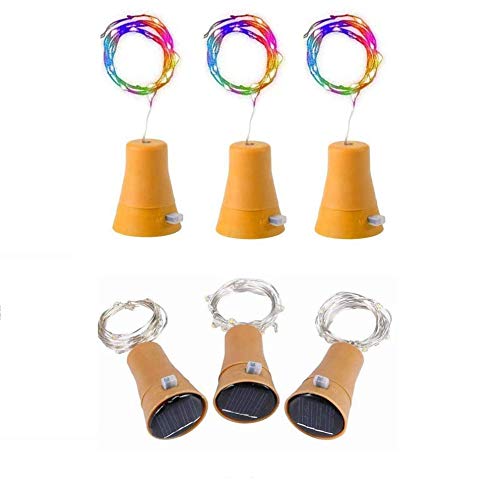 6pcs Led Solar Cork Wine Bottle Fairy Light with 1M Copper Wire Shape Bar lamp for Bottle, Party, Wedding, Festival and Halloween (Colourful)