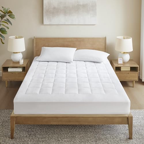 Madison Park Down Alternative Mattress Pad Waterproof Knit, Queen, White at Amazon