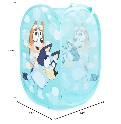 Jay Franco Bluey & Bingo Pop Up Hamper - Mesh Laundry Basket/Bag with Durable Handles - Storage for Clothes or Toys