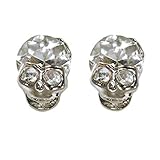 Shiny Silver Skeleton Skull Head Halloween Earring Post Studs with Crystal