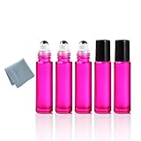 Simple-e- 5pcs 10ml (1/3oz) Glass Roll on Hot Pink Colorful Stainless Steel Roller Ball Essential Oils Perfume Heavy Thick Glass Bottles Black Cap Stainless Steel Roller Free Gift Epacket Shipping
