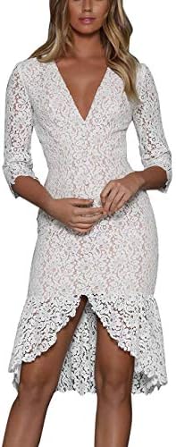 Kalin Women Half Sleeve Button Down Lace Midi Dress Wedding Formal Cocktail Dresses