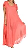 Sakkas 00931 Everyday Essentials Cap Sleeve Caftan Dress / Cover Up - Coral - One Size
