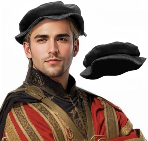 FURPHI Medieval Beret Cap for Men Women Faux Suede Hat  display picture 2