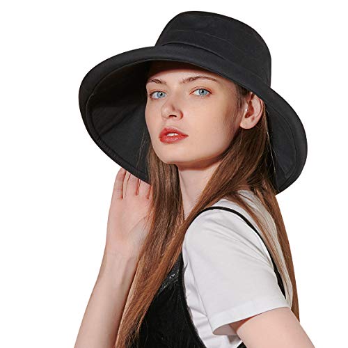 CACUSS Women Wide Brim Sun Hat Packable UPF50+ UV Protection Floppy Foldable Roll up Summer Beach Cap (C0223-B, XL)