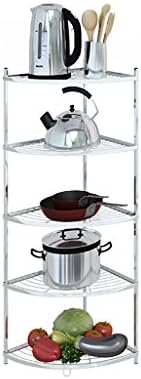 BJLWT 304 Stainless Steel Floor Rack Triangular Corner Shelf, Kitchen Bathroom Supplies Multi-Layer Storage Rack, Silver Storage Rack (Size : 5 Tiers)